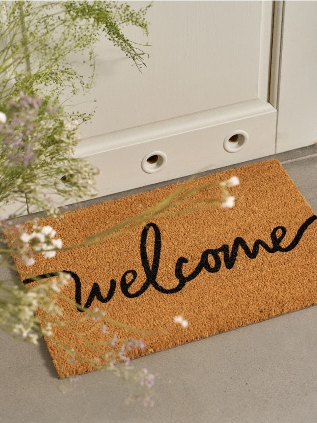 Sinsay - Preș de intrare cu inscripția Welcome - crem