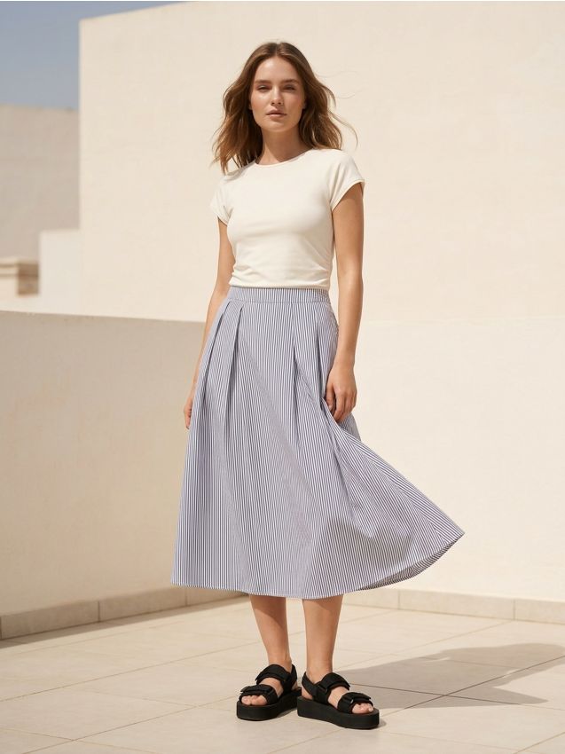 Sinsay - Fustă midi cu dungi - multicolor