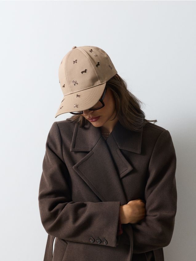 Cappellino da baseball in cotone con motivo cani - beige