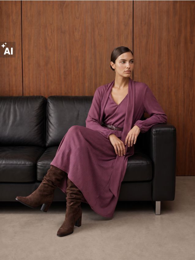 Sinsay - Rochie maxi striată cu legătură decorativă și curea - roz-trandafiriu