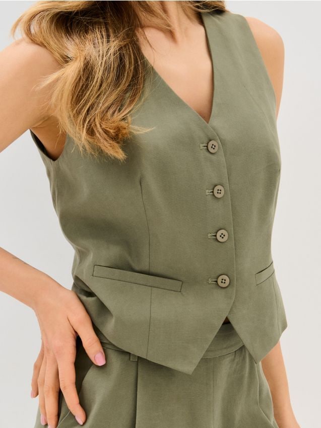 Sinsay - Kamizelka garniturowa z lyocellu z domieszką lnu - zielony