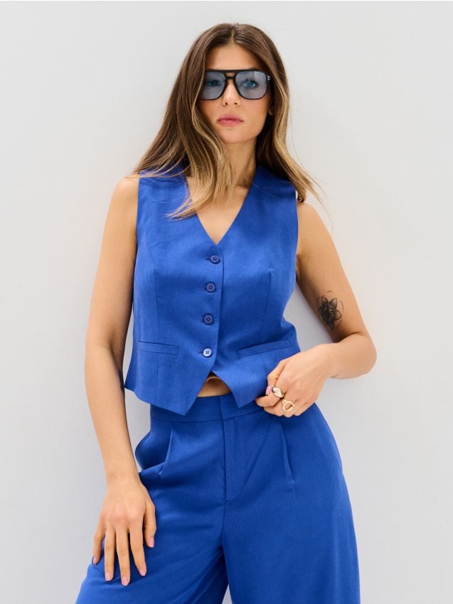 Sinsay - Vesta de costum din lyocell cu amestec de in - indigo