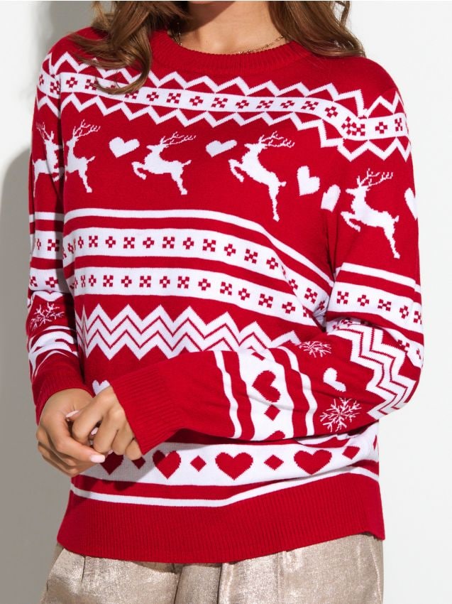 Sinsay - Vianočný sveter s jeleňmi - červená