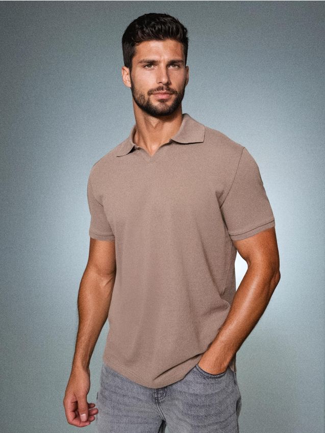 Sinsay - Bawełniana koszulka polo - brązowy