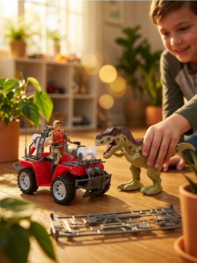 Sinsay - Set de figurine cu dinozaur și vehicul 4 piese - multicolor