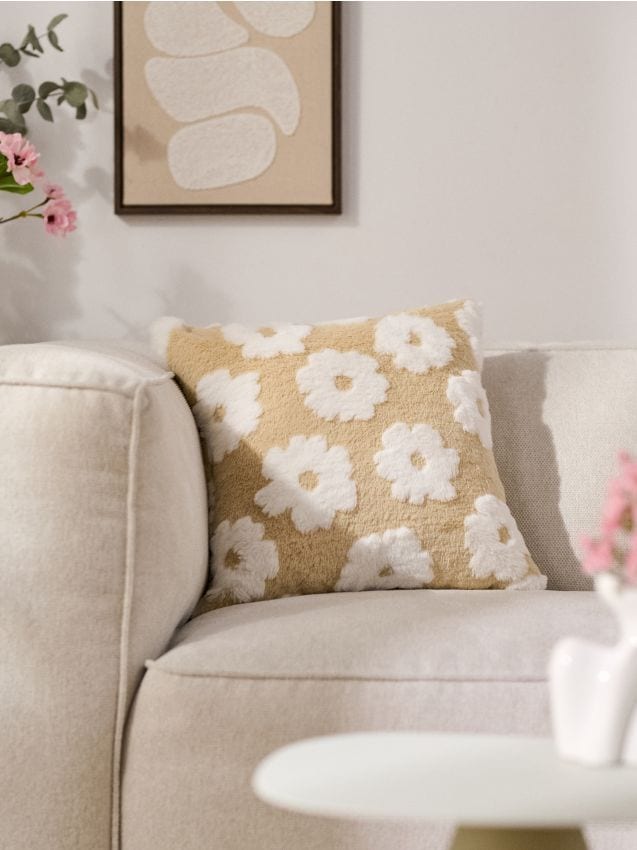 Sinsay - Pernă din blană sintetică cu motiv floral - bej