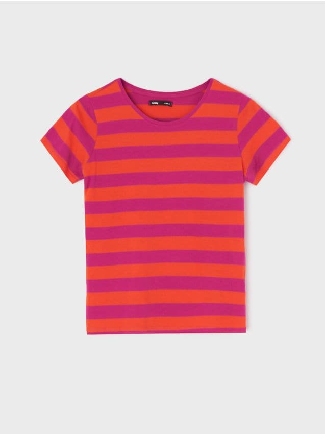 Sinsay - Tricou din bumbac în dungi - roz-fuchsia
