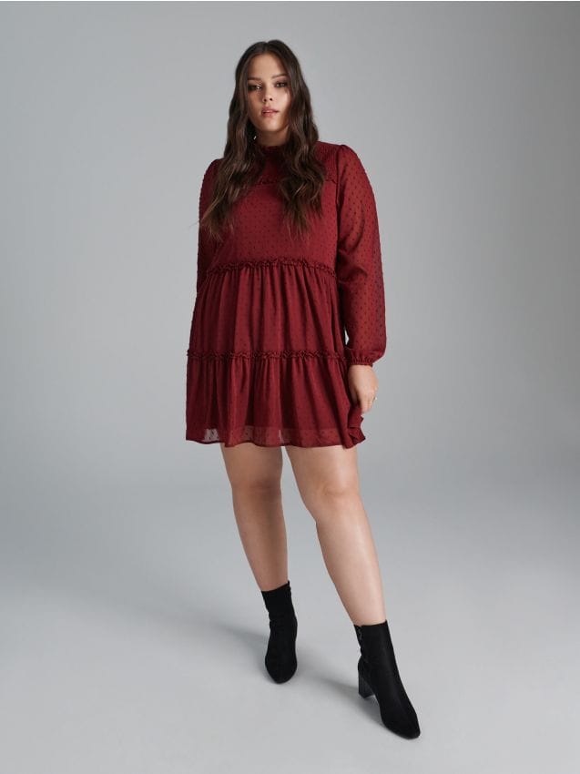 Mini dress with stand up collar Color maroon - SINSAY - 3546F-83X