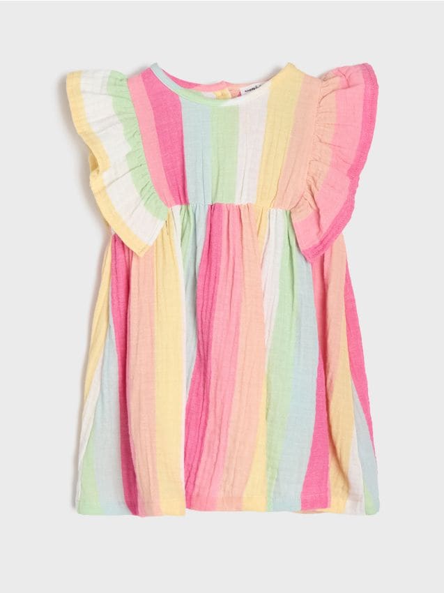 Sinsay - Rochie din bumbac cu dungi și volane - multicolor