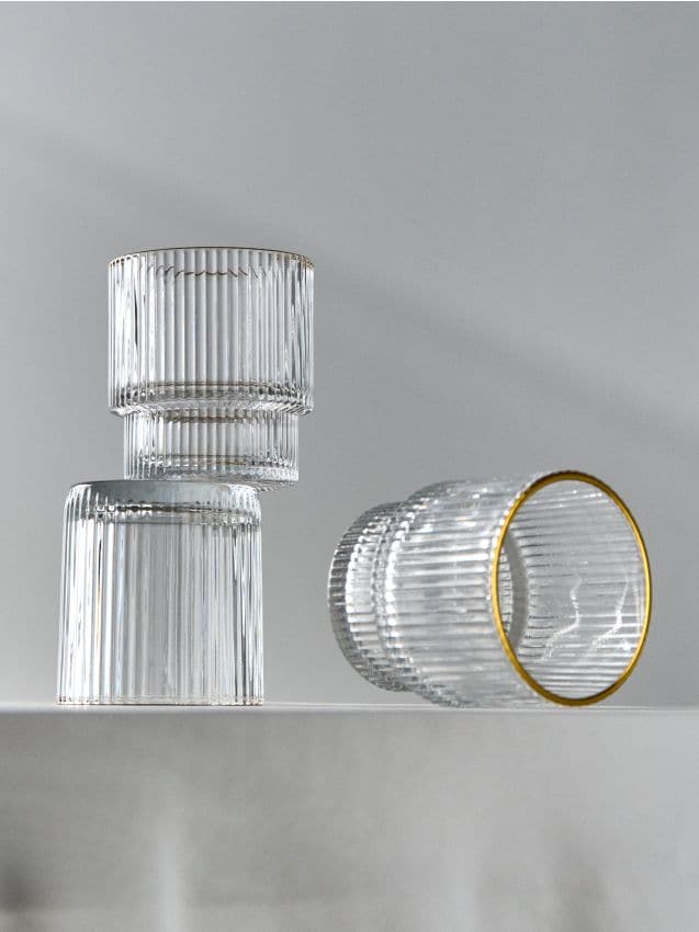 Sinsay - Pahare cu model în relief și margine aurită, set de 4 bucăți - clear