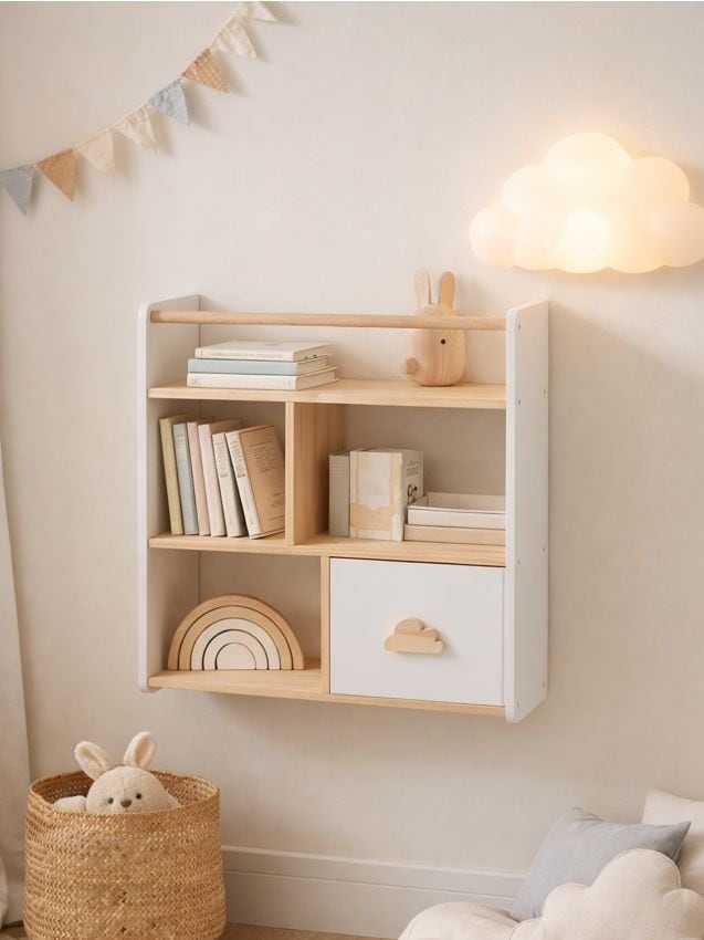 Sinsay - Raft de perete cu trei niveluri, cu dulap și motiv nor - alb