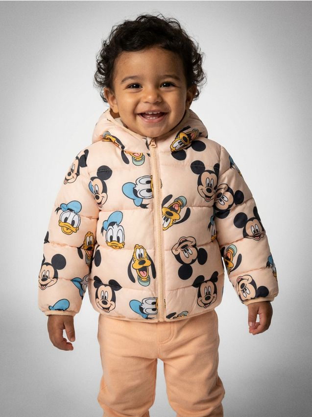 Sinsay - Geacă puffer matlasată cu glugă Mickey Mouse - bej