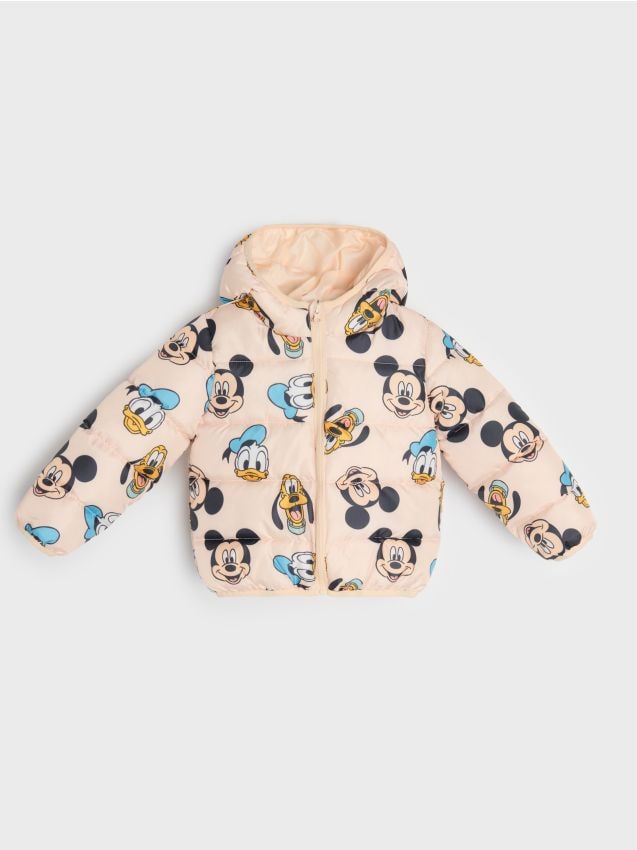 Sinsay - Pikowana kurtka puffer z kapturem Mickey Mouse - beżowy