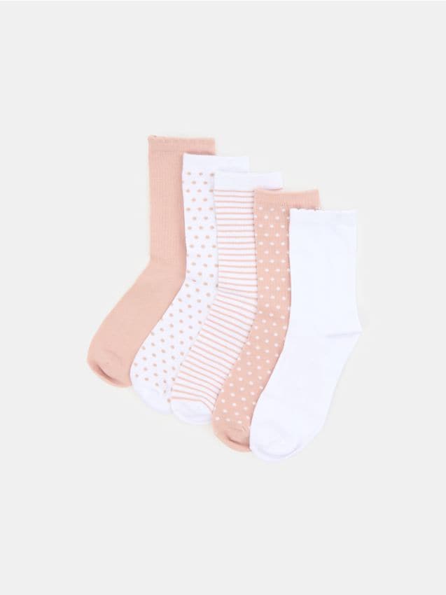 Sinsay - Set de 5 perechi de șosete - roz-pudră