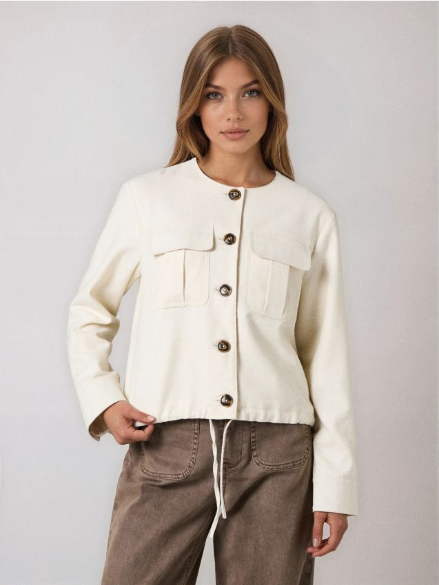 Sinsay - Jachetă bomber cu amestec de vâscoză și in - nude