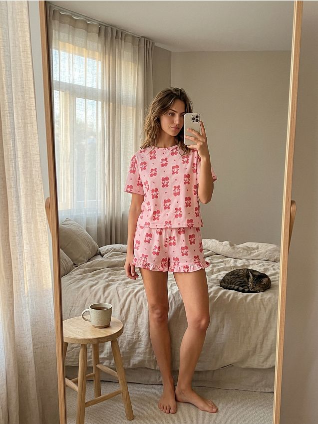 Sinsay - Pijamă din două piese cu motiv de căpșuni și volănaș - roz