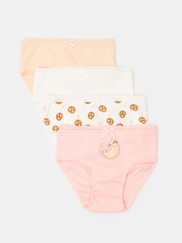 Sinsay - Chiloți din bumbac cu motiv pisică și covrigi 4 pack - multicolor