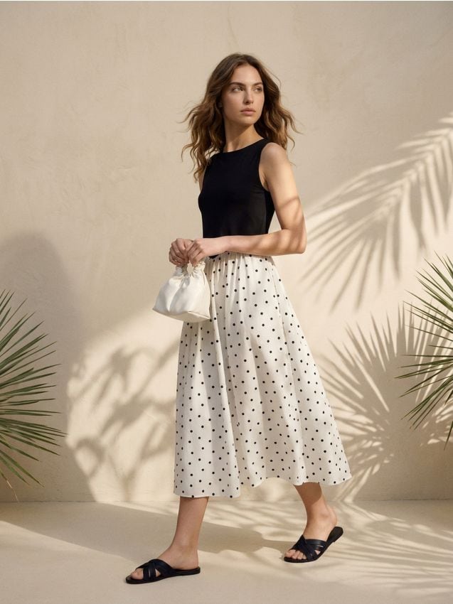 Sinsay - Bawełniana sukienka midi z łączonych materiałów - wielobarwny