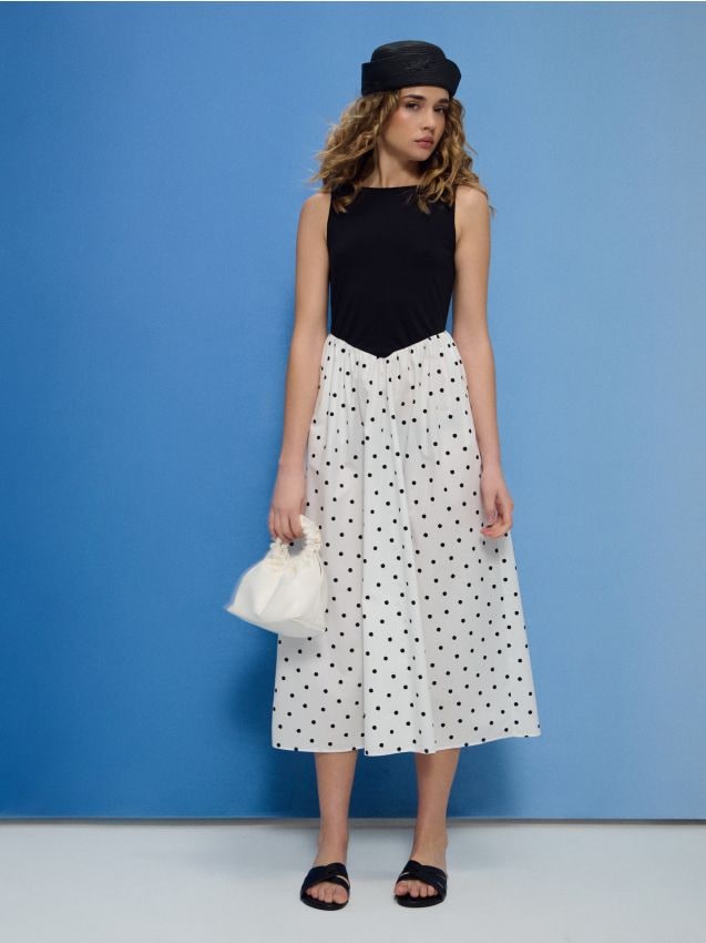 Sinsay - Bawełniana sukienka midi z łączonych materiałów - wielobarwny