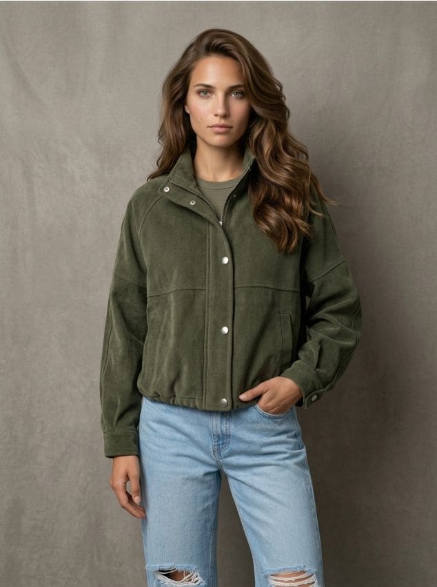 Sinsay - Jachetă bomber cu guler stilt și finisaj twill - verde-închis