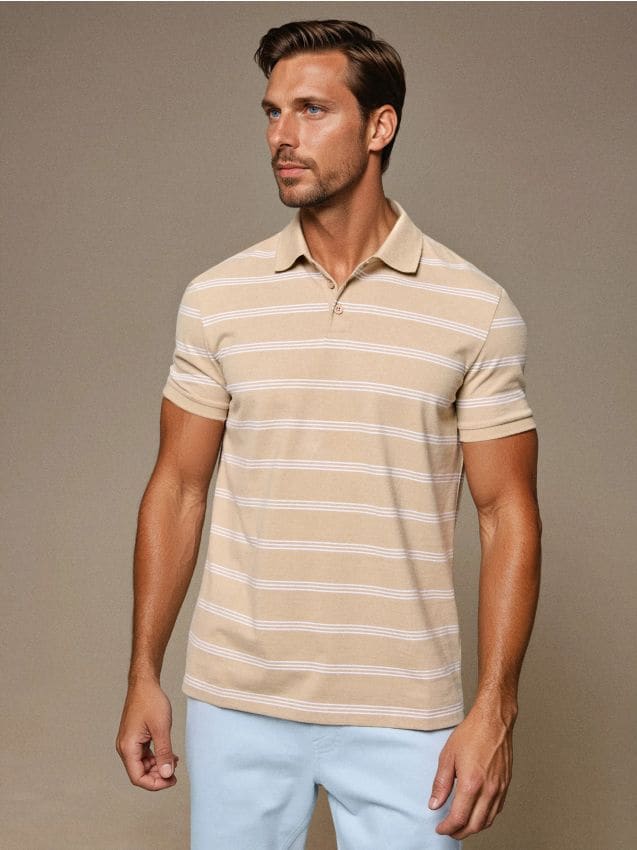 Sinsay - Tricou polo din bumbac în dungi - bej