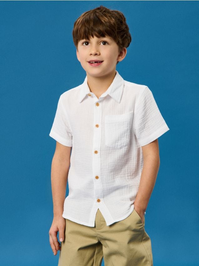 Sinsay - Cămașă din bumbac cu buzunar - alb