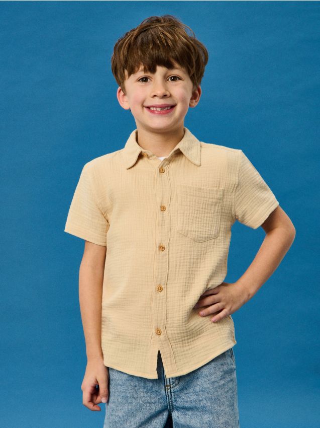 Sinsay - Cămașă din bumbac cu buzunar - bej