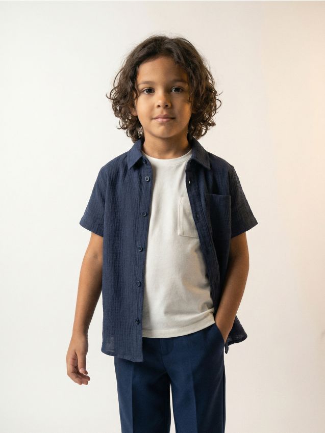 Sinsay - Cămașă din bumbac cu buzunar - bleumarin