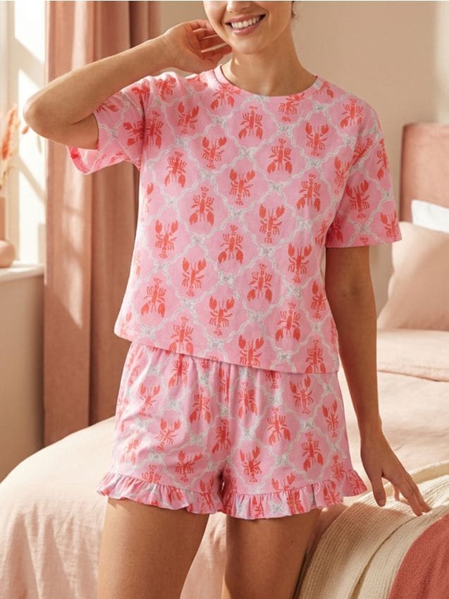 Sinsay - Pijama din două piese cu motiv de homari - roz