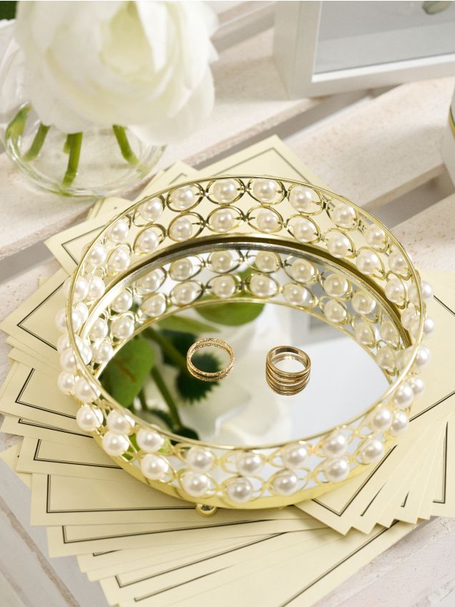 Sinsay - Tavă decorativă cu oglindă și perle - auriu