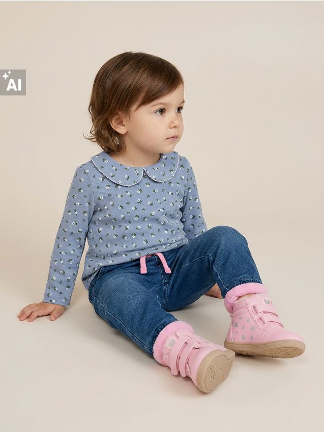 Sinsay - Bluză din bumbac cu guler decorativ și motiv floral - Gri-albăstrui