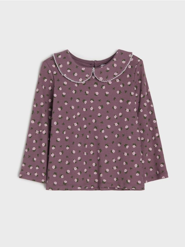 Sinsay - Bluză din bumbac cu guler decorativ și motiv floral - violet-metalizat