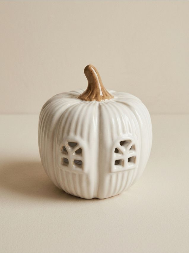Portacandele a forma di zucca con finestre - panna