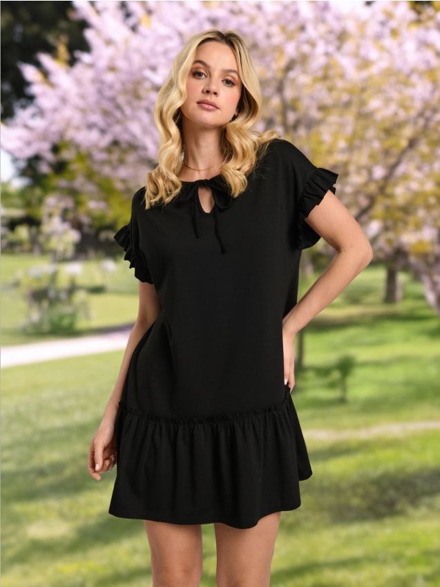 Mini vestito con balze - nero