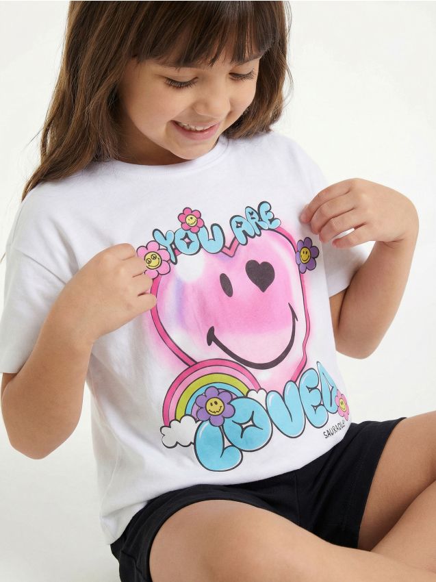 Sinsay - Tricou din bumbac cu imprimeu Smiley - alb