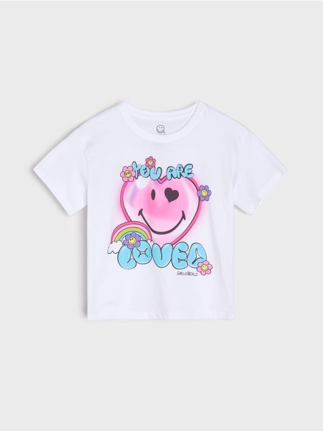 Sinsay - Tricou din bumbac cu imprimeu Smiley - alb