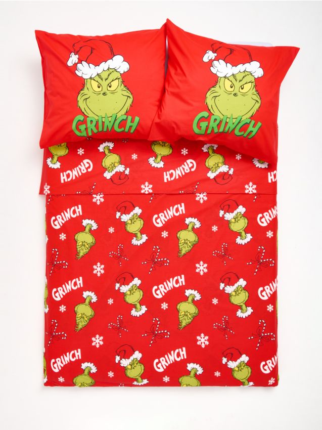 Sinsay - Bavlnené posteľné prádlo s vianočným motívom Grinch - červená