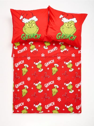 Puuvillane voodipesukomplekt jõulumotiiviga Grinch