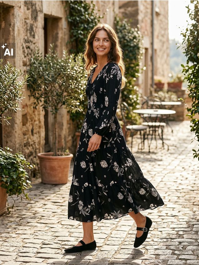 Sinsay - Rochie midi din viscoză cu efect în straturi și imprimeu floral - multicolor
