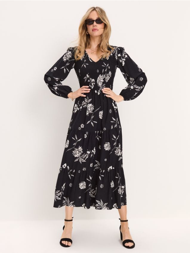 Sinsay - Rochie midi din viscoză cu efect în straturi și imprimeu floral - multicolor