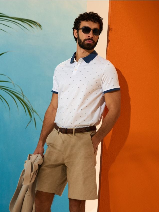 Sinsay - Tricou polo din bumbac - alb