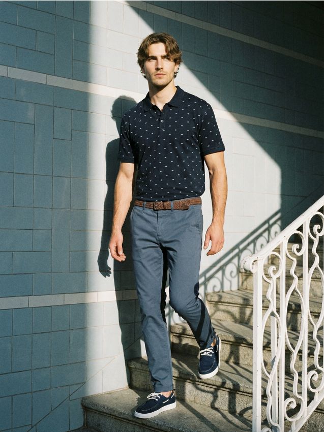 Sinsay - Tricou polo din bumbac - bleumarin