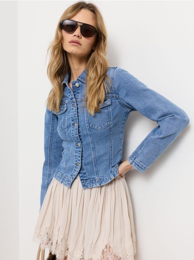 Giacca in denim con effetto lavato - blu
