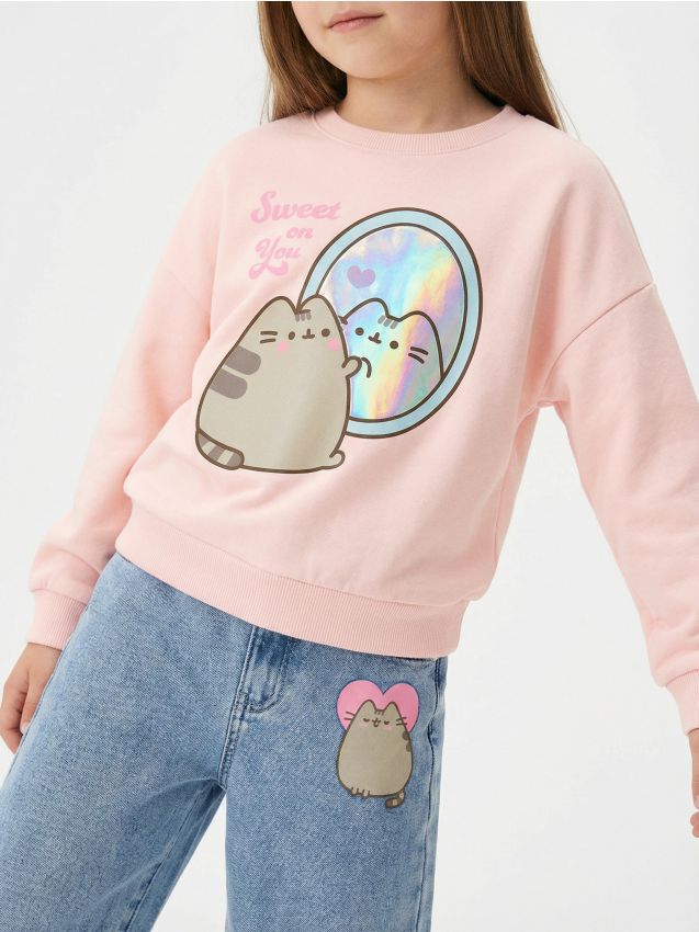 Sinsay - Bluză crewneck cu imprimeu Pusheen the Cat - roz-pastel