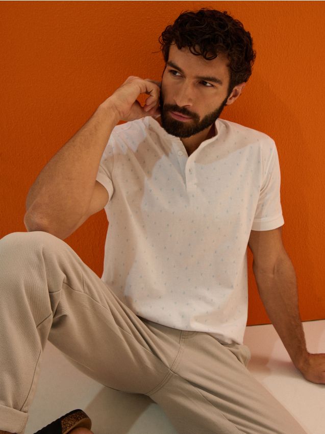 Sinsay - Tricou polo din bumbac - alb
