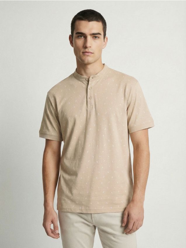 Sinsay - Tricou polo din bumbac - nude