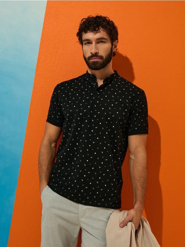 Sinsay - Tricou polo din bumbac - negru