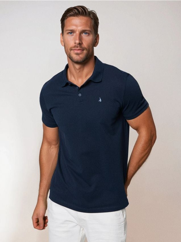 Sinsay - Bawełniane polo z haftem - granatowy