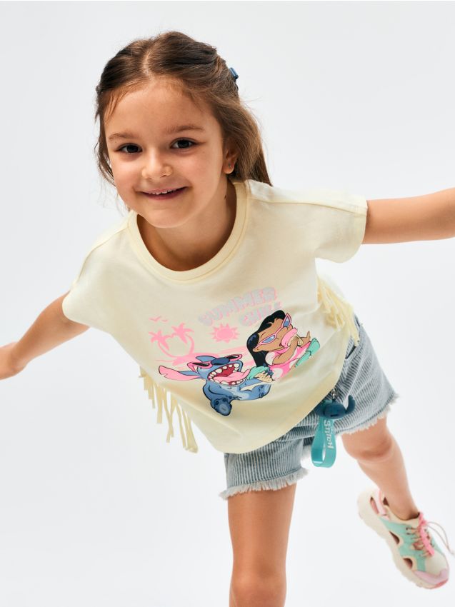 Sinsay - Tricou din bumbac cu franjuri Stitch - galben