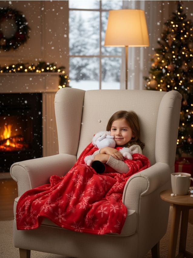 Sinsay - Detská deka s plyšovou hračkou so sviatočným motívom - červená